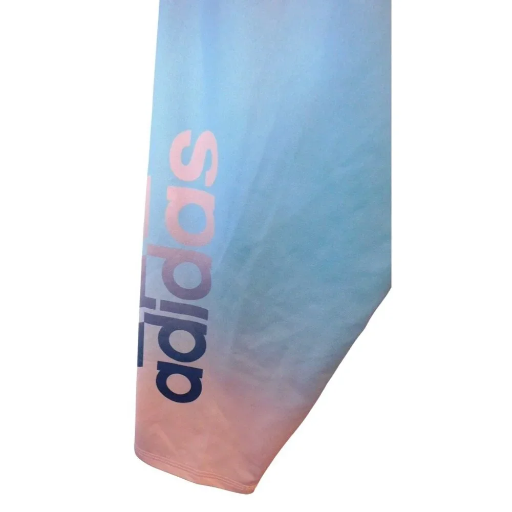 Adidas Girls M 10 12 Ombre Blue Pink Athletic Leggings Tights Medium Cropped